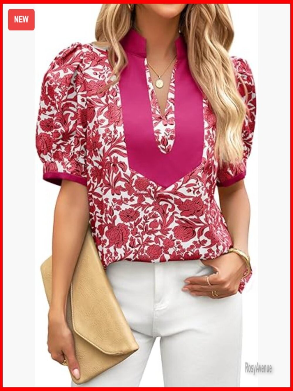 Floral Puff Sleeve V-Neck Blouse Boho Summer Top Dressy Casual